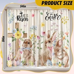 2 Pcs Easter Curtains for Living Room Rabbit Egg Cross Curtains 52 x 84 Inches