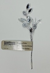 Wedding Picks Marriage Ceremony Decor Leaf Flower Design Celebrate Shiny Silver