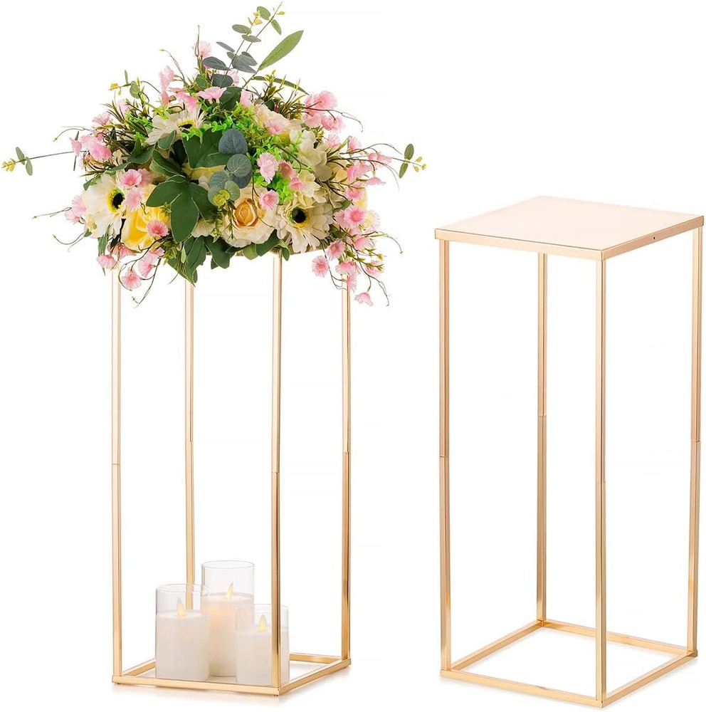 Gold Geometric Flower Stand Vases – 2 Pcs 23.6In Centerpieces for Events