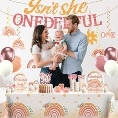 193pcs Isn’t She Onederful Birthday Decorations Tableware Complete Party Set,…