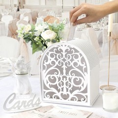 Wooden Gift Box for Reception, White Card Box with Hollow Window, Boho Gift E…