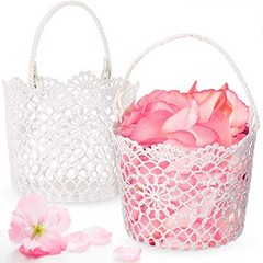 White Flower Girl Basket with Handle for Wedding Ceremony 5.9 x 4.72 x 4.33 Inch