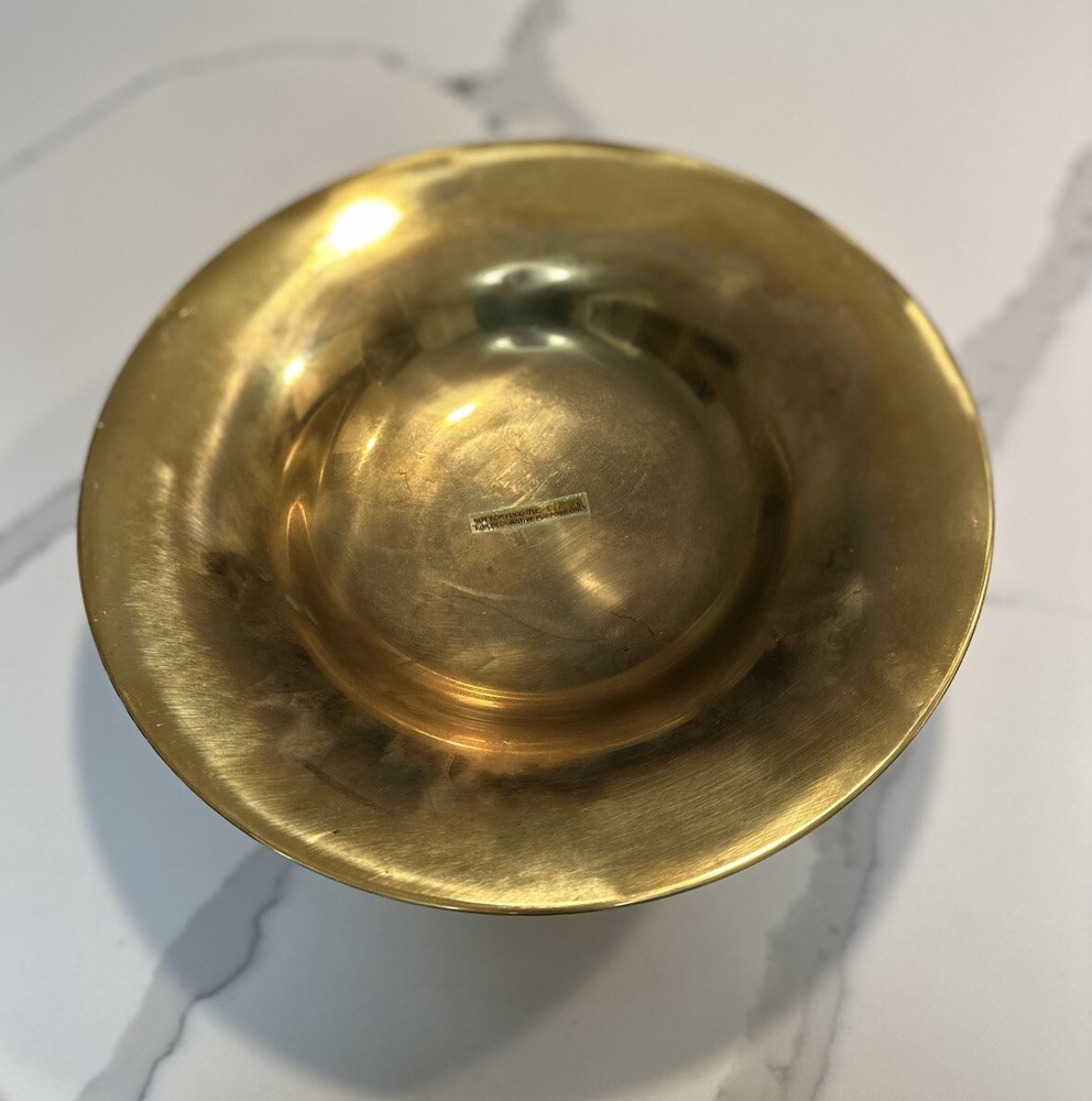 Brass Finish Metal Bowl Compote Base Candle Holder Center Piece Table Decor 12″
