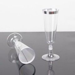 5 oz Clear with Silver Rim Plastic Champagne Disposable Glasses Party TABLEWARE