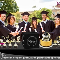 Black Silver Gift Card Box with Gold Foil Design for Graduations Birthdays