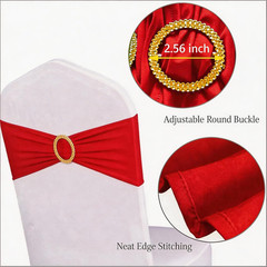 Pack of 100 Spandex Red Chair Sashes with Gold Buckles, Stretch Chairs Sashes fo