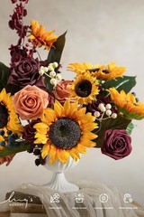 Faux Greenery Stems Foam Roses Silk Sunflower Bouquet