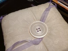 Wedding Ring Bearer Pillow 9 x 9 Purple and Cream, Ivory, Hand Made