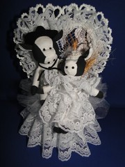 New Elegant Wedding Caketop with Ornate heart & Western Cow Bride & Groom, #113