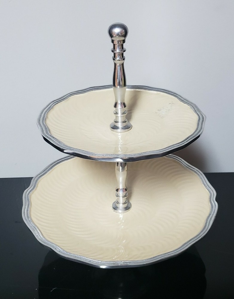 Godinger Two Tier Aluminum Snack Serving Tray Cake Stand