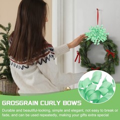 6 Pcs 4 Inch Grosgrain Curly Bows for Gift Wrapping Self-Adhesive Light Green