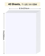 White Cardstock 8.5 x 11, 40 Sheets Card Stock, 75 x 11 inches,