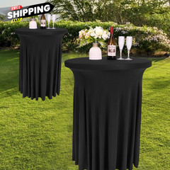 Fivenl 6 Pack Round Cocktail Tablecloth 32″x 32 inches by 43 inches, Black