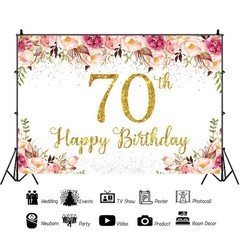 Pink Flowers Happy 70th Birthday Decorations for Women Men White Pink Floral …