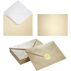 50 Pieces Shiny Envelopes with Gold Stickers for Wedding A7, 5×7, Cream Color