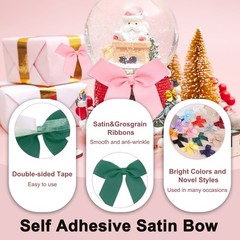 24Pcs Mini Grosgrain Ribbon Bow 2″ Self Adhesive Flower Bows Dark Green