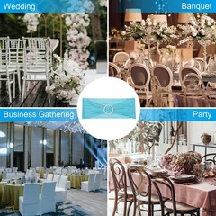 50Pcs 14″x5″ Stretch Chair Sashes Bows Chair Bands Sash with Buckle, Blue