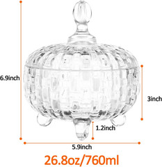 Large Glass Candy Dish with Lid 25.7oz Crystal Cookie Jar for Candy Nuts Fruits