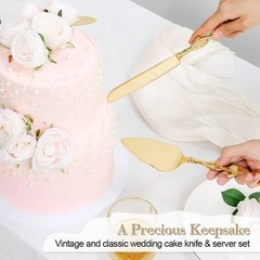 Personalized Gold Cake Knife Server Set Engraved Wedding Bridal Birthday Gift