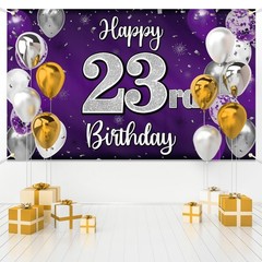 Happy 23rd Birthday Decorations,23rd Purple & Silver Balloon Large Birthday B…