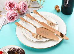 Wedding Cake Knife and Server Set, Rose Gold Cake Cutting Set for Wedding, 4 Pie