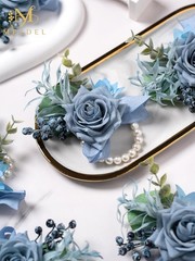 Dusty Blue Rose Wrist Corsage for Women, Set of 6, Wedding Bridal Corsage Han…