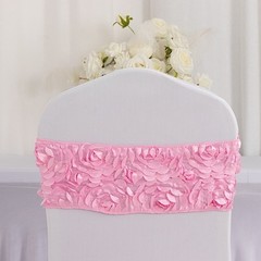 10 Pink Satin Rosettes Stretchable Spandex Chair Sashes Wedding Decorations