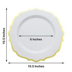 10.5″ White Round Dinner Plates With Gold Scalloped Rim Wedding Tableware