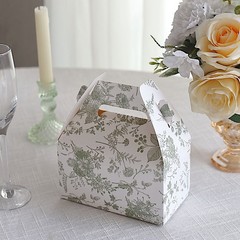 25 SAGE GREEN Tote Favor BOXES Floral Printed Gift Holders Party Decorations