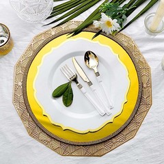 10.5″ White Round Dinner Plates With Gold Scalloped Rim Wedding Tableware