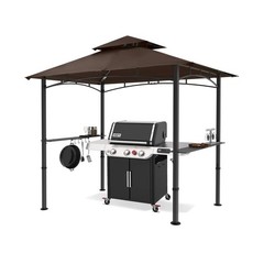 8×5 FT Grill Gazebo Outdoor BBQ Canopy with 2 LED Lights Brown