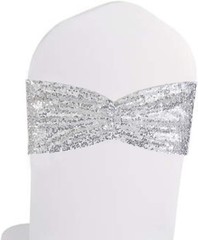 Set of 20 Sequin Sashes Bows Silver Chair Sashes for Wedding Party Chair Cove…