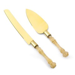 Homi Styles Wedding Cake knife and Server Set | Glitter Gold Color Premium 42…