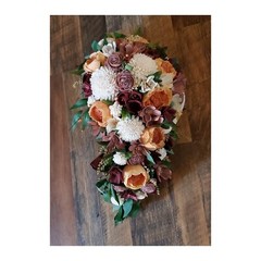 Fall Bridal Bouquet Cascading Sola Wood Burnt Orange Burgundy Wedding Flowers