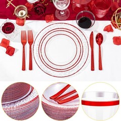 Ciaell 350PC Red Plastic Plates Set for 50 Guests – Dinnerware & Cups