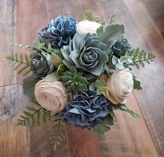 Dusty Blue Sage Bridal Bouquet Hydrangea Succulent Sola Wood Wedding Flowers