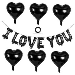 16 Inch Black I Love You Letter Balloons,18 Inch Black-i Love You and Heart