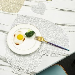 Valentine’s Day Love Heart Placemats Set of 4, 15″ Non Slip Love Heart Silver