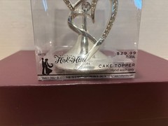 2010 Studio His & Hers Wedding Cake Topper 886705 Double Heart Silver Rhinestone