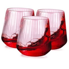 30 Pack Pink Plastic Ribbed Wine Glasses, 12 OZ Origami Stemless Disposable