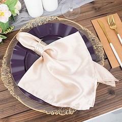 10 PURPLE 11″ Round PLASTIC Salad Dinner PLATES Gold Wavy Rim Wedding Party
