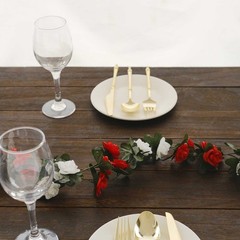 2 RED IVORY 8 ft long Silk Mini Rose Wedding Garland Leaves Bendable Wire Vines