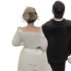 Vintage Wedding Cake Topper Bride and Groom Brown Hair Brunette 1950s