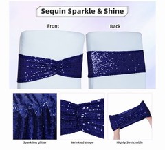 Navy Blue Sequin Chair Sash 14x6in Sparkling Glitter Stretch Wedding Decor