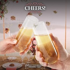 Plastic Champagne Flutes Disposable, Unbreakable Stemless Mimosa Glasses Bulk