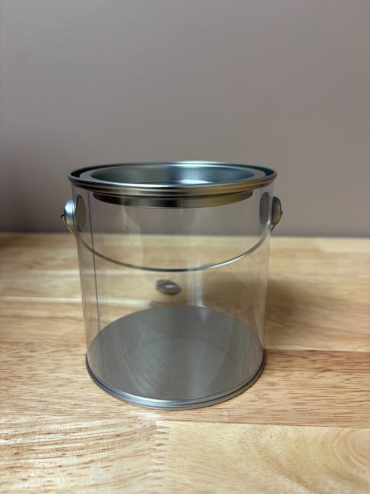 Clear/Silver Tin Pail with Lid Wholesale Lot of 24 4″ Diameter 5″ Tall NEW (#9)