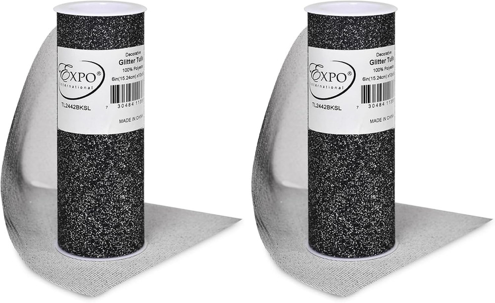 Decorative Glitter Tulle, Roll/Spool of 6 Inches X 10 Yards, Polyester-Made Tull