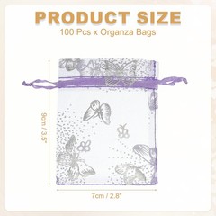 Organza Bags, 100 Pcs 2.8 x 3.5 Inch Butterfly Mesh Pouch, Light Purple Silver