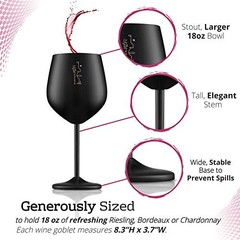 Stemmed Stainless Steel Wine Glasses – 18 oz Unbreakable Goblets for Black
