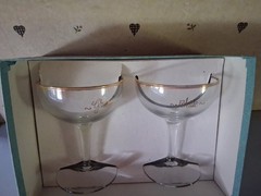 Bride & Groom Toast Glasses Goblets Set in Original Box Vintage